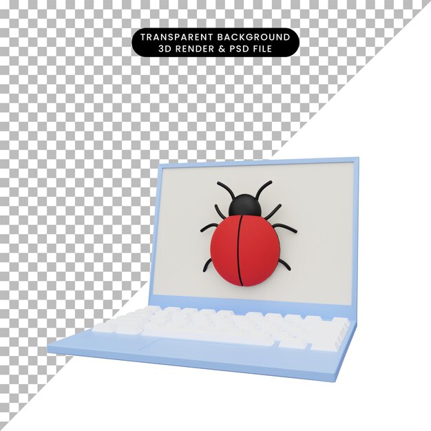 PSD ilustración 3d de computadora portátil con error