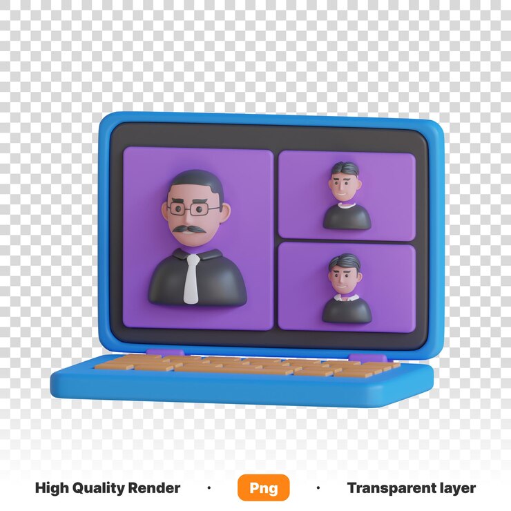 PSD ilustración 3d de una computadora portátil con una imagen de un hombre en ella haciendo una llamada de video en un fondo transparente