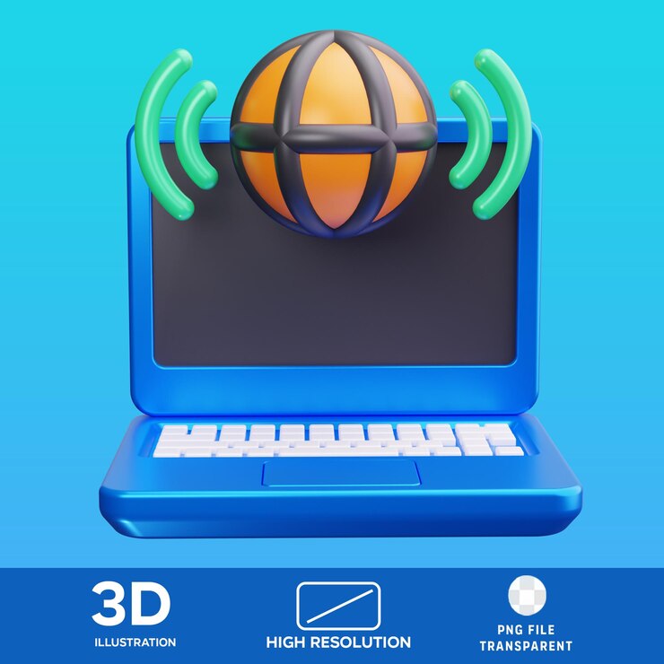 PSD ilustración 3d de la computadora portátil de internet psd