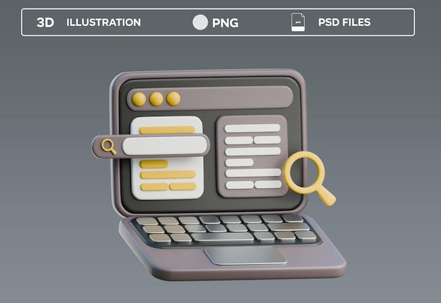 Ilustración 3D de la computadora portátil PSD