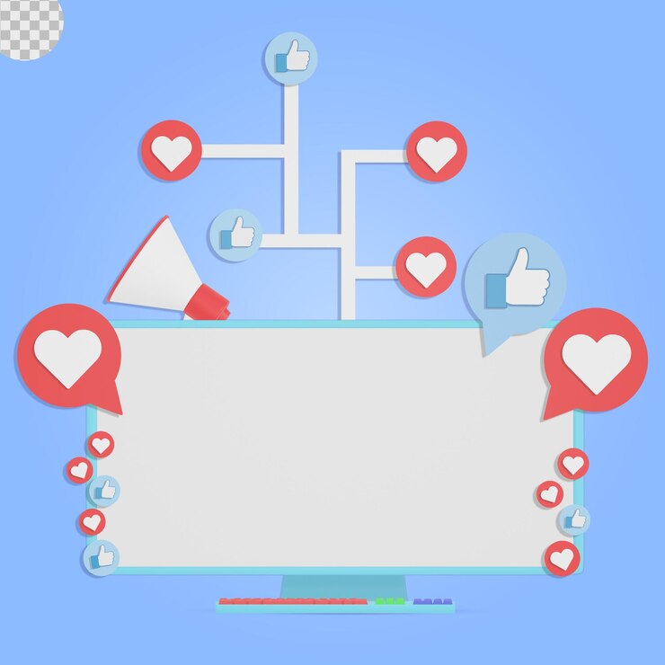 PSD ilustración 3d de computadora de redes sociales