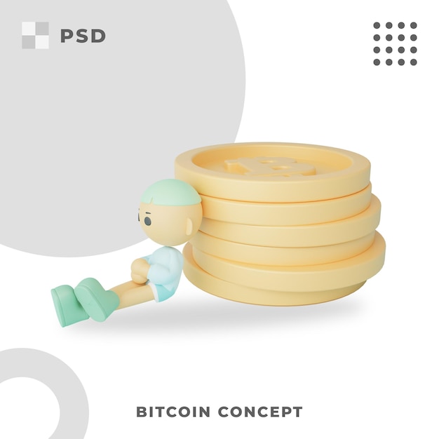 PSD ilustración 3d del concepto de bitcoin