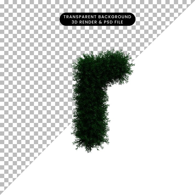 PSD ilustración 3d del concepto de hoja de guirnalda alfabeto minúsculas r