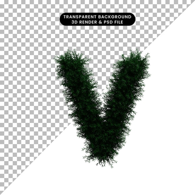 Ilustración 3d del concepto de hoja de guirnalda alfabeto versalitas v