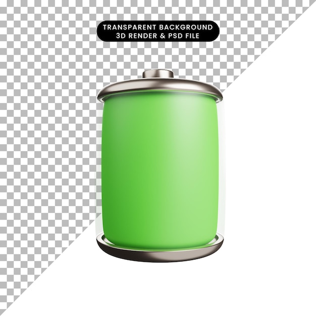 Ilustración 3D del concepto de icono de batería verde completo