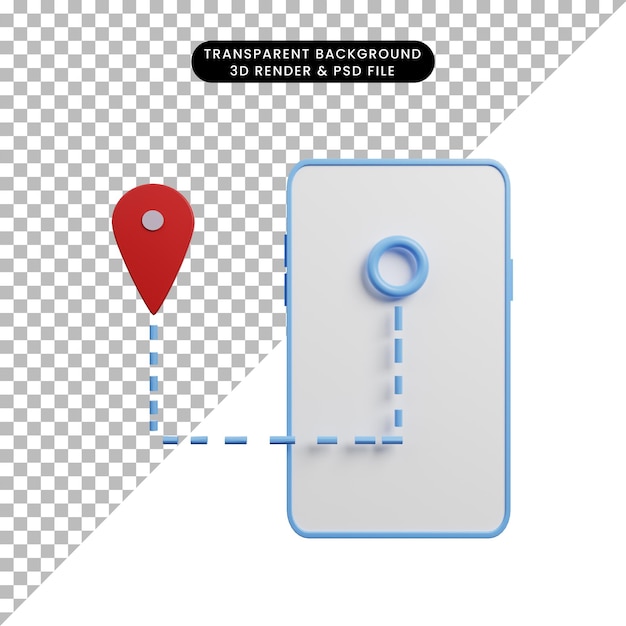 PSD ilustración 3d del concepto de icono de mapa de ubicación con teléfono inteligente