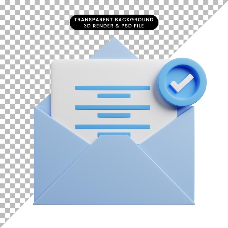 PSD ilustración 3d del concepto de lista de verificación con sobre abierto y placa de lista de verificación