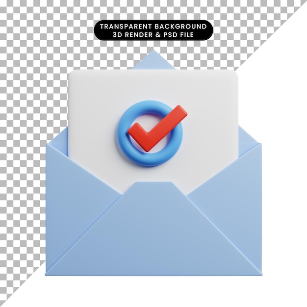 Ilustración 3d del concepto de lista de verificación en un sobre con papel de lista de verificación