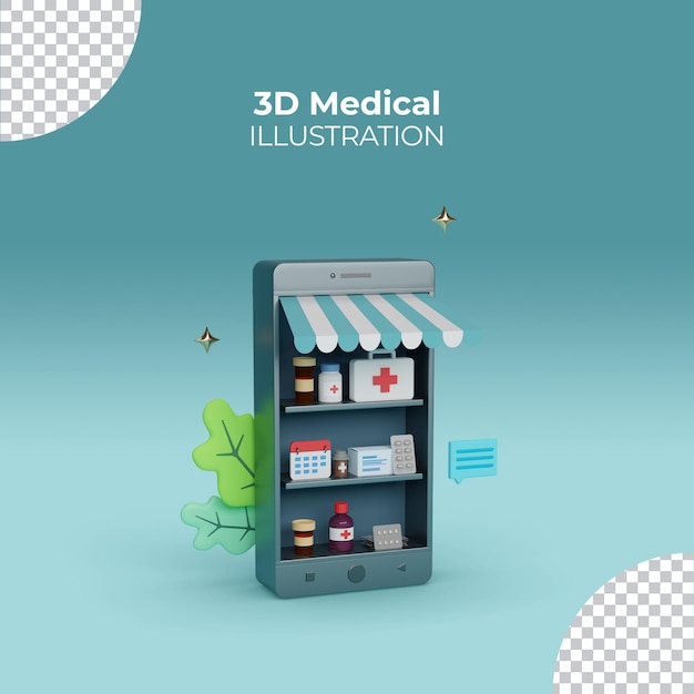 Ilustración 3d concepto médico en línea