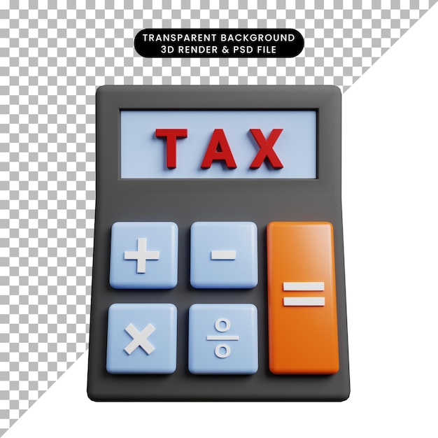 Ilustración 3d del concepto de pago calculadora de impuestos