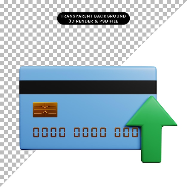 Ilustración 3d del concepto de pago con tarjeta de crédito con flecha hacia arriba