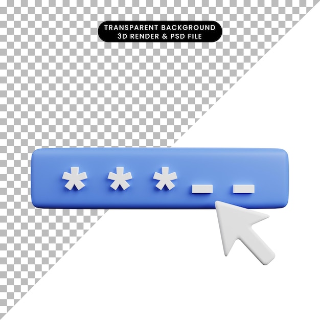 Ilustración 3d del concepto de seguridad contraseña segura con cursor