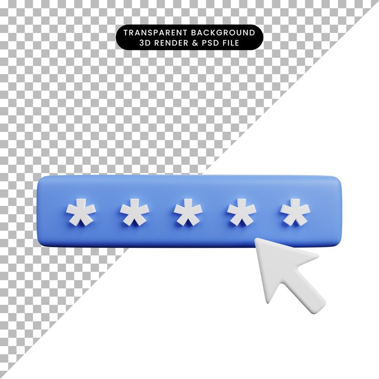 PSD ilustración 3d del concepto de seguridad contraseña segura y cursor