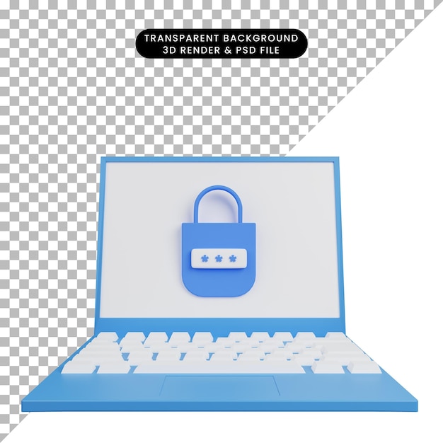 Ilustración 3d del concepto de seguridad portátil con candado