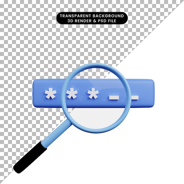 PSD ilustración 3d del concepto de seguridad que se amplía con contraseña