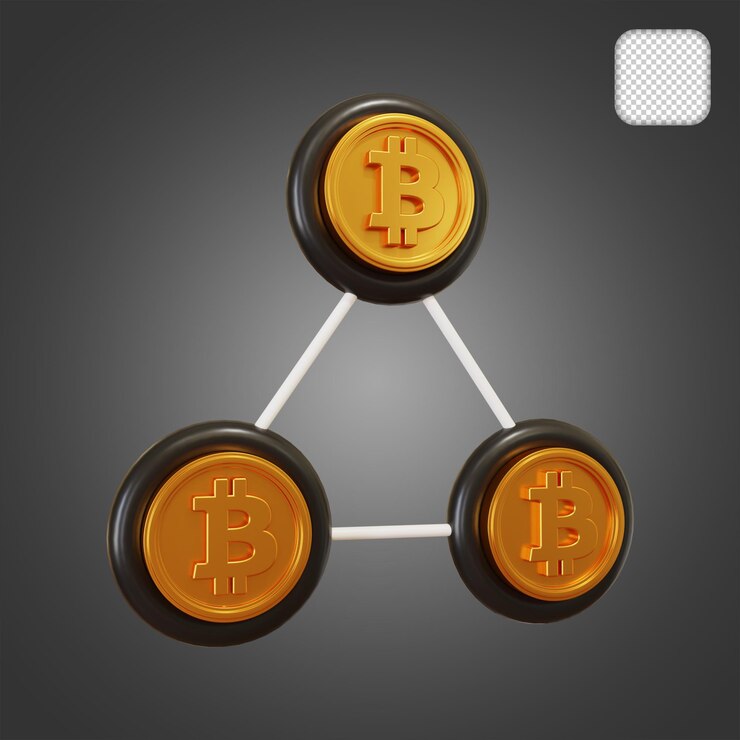 PSD ilustración 3d conectada a la red bitcoin blockchain