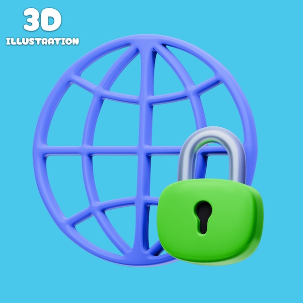 Ilustración 3D de una conexión segura a Internet