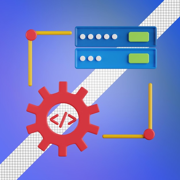 PSD ilustración 3d de configuración del servidor