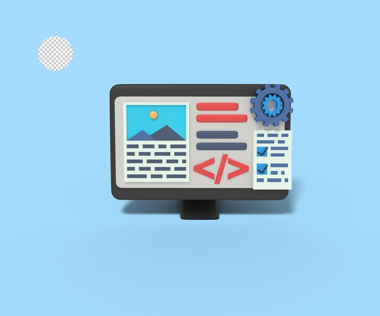 PSD ilustración 3d de la configuración de visualización del sitio web en curso