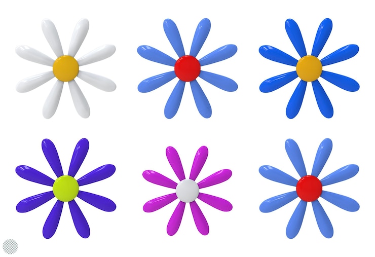 PSD ilustración 3d conjunto simple de renderización de flores