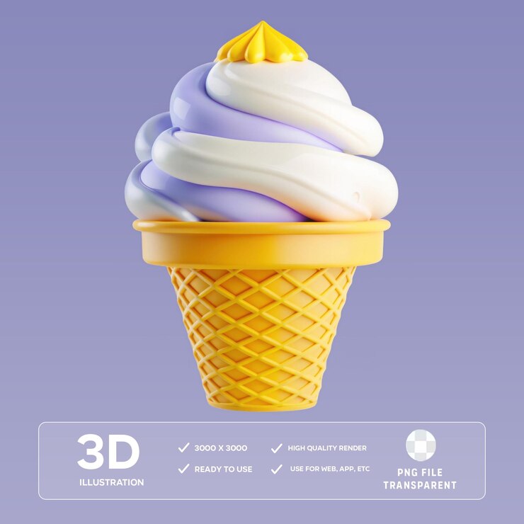 Ilustración 3D del cono de helado PSD