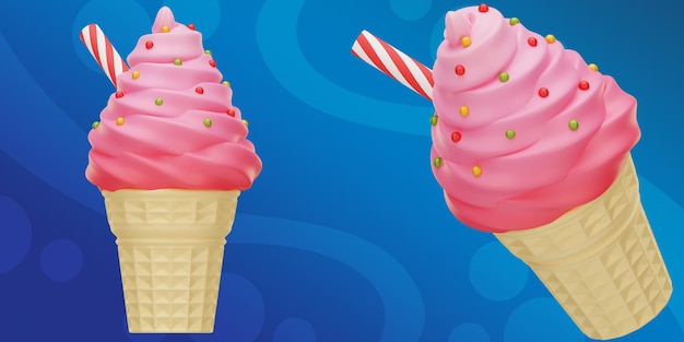 PSD ilustración 3d de cono de helado