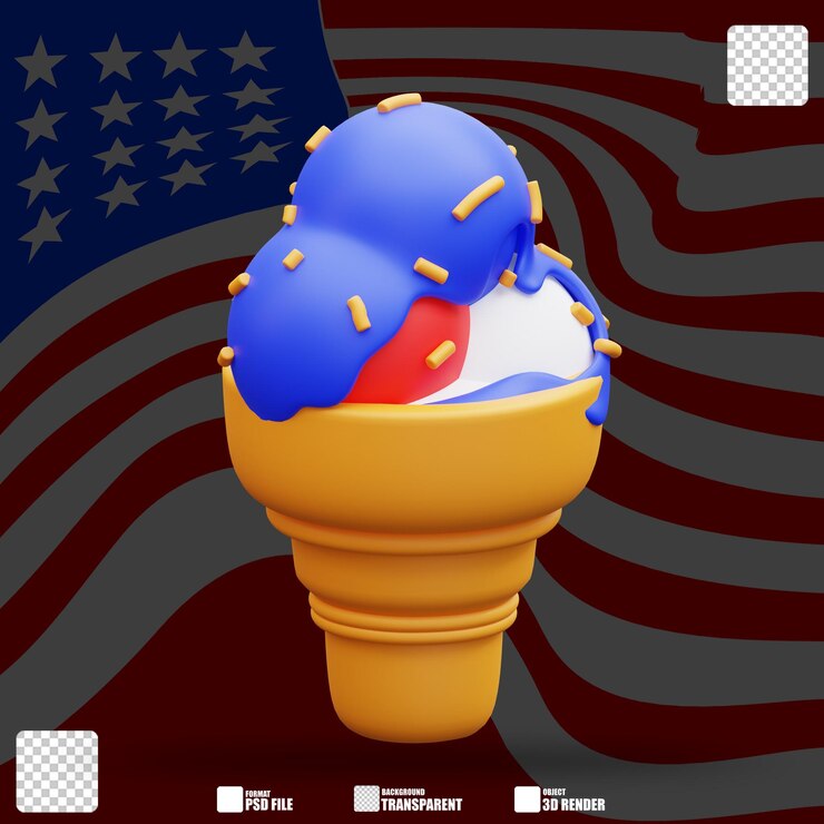 PSD ilustración en 3d del cono de helado