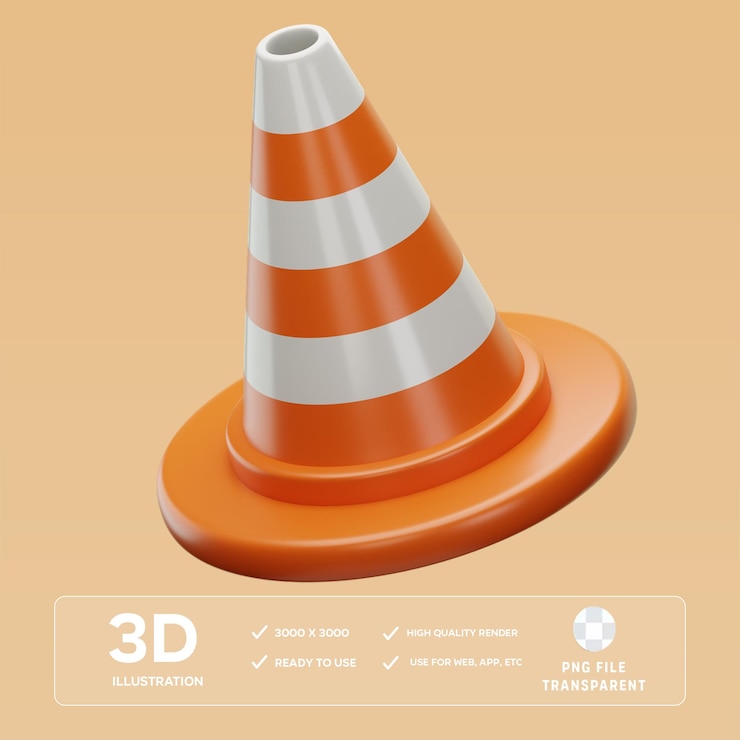 PSD ilustración 3d del cono de tráfico psd