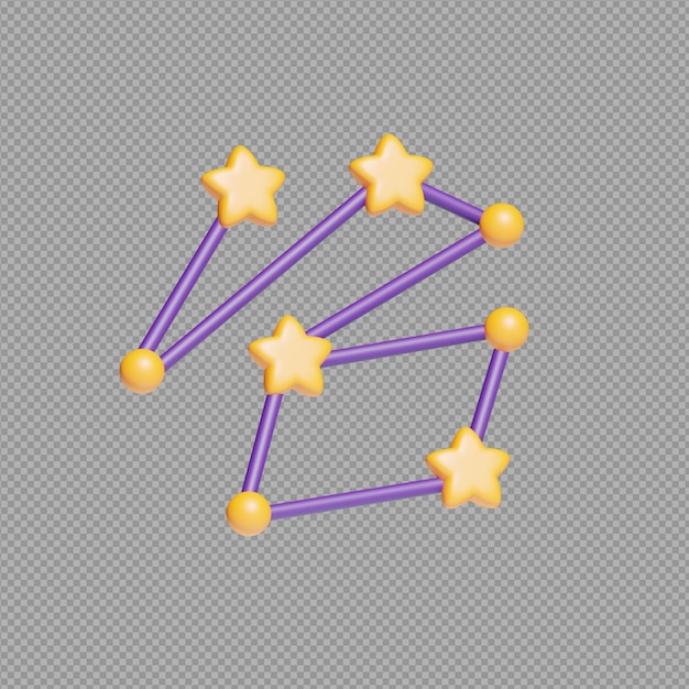 Ilustración 3D de la constelación de estrellas en un fondo transparente
