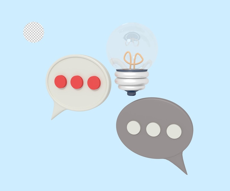 PSD ilustración 3d de consulta de ideas a través de chat