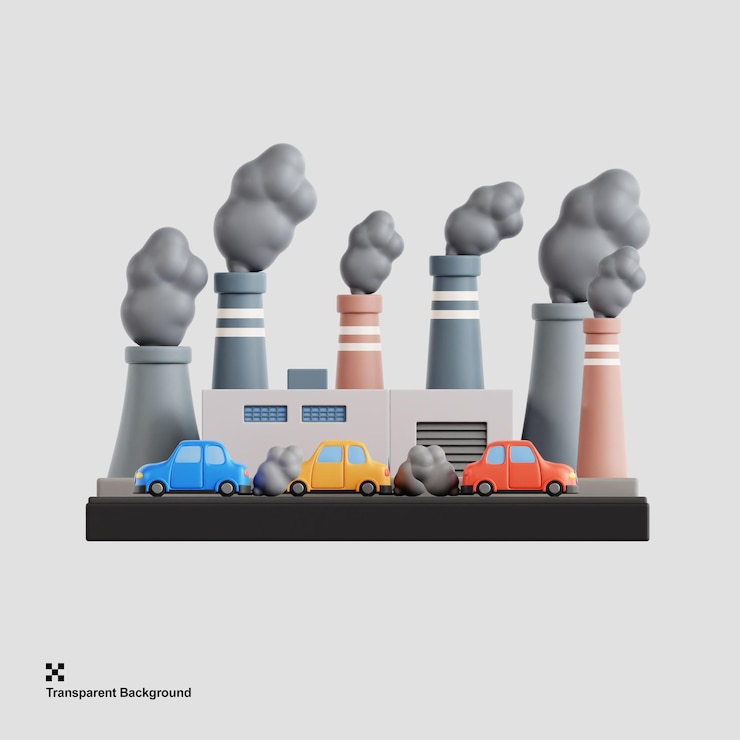 PSD ilustración 3d de la contaminación del aire en entornos urbanos