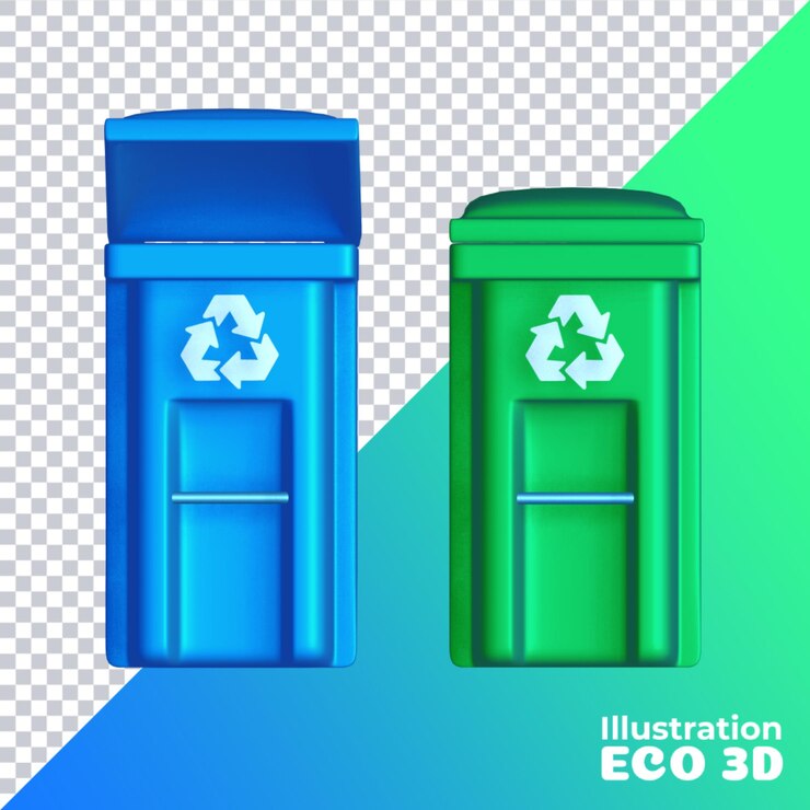PSD ilustración 3d de contenedores de reciclaje de plástico