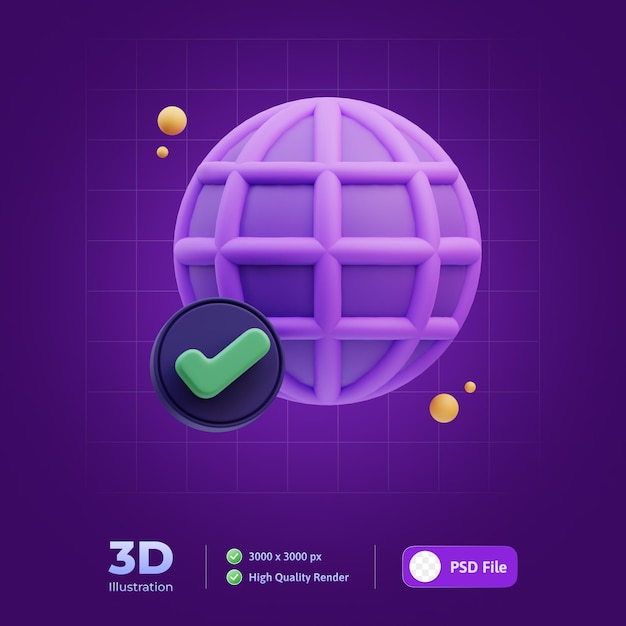 PSD ilustración 3d de control de calidad mundial