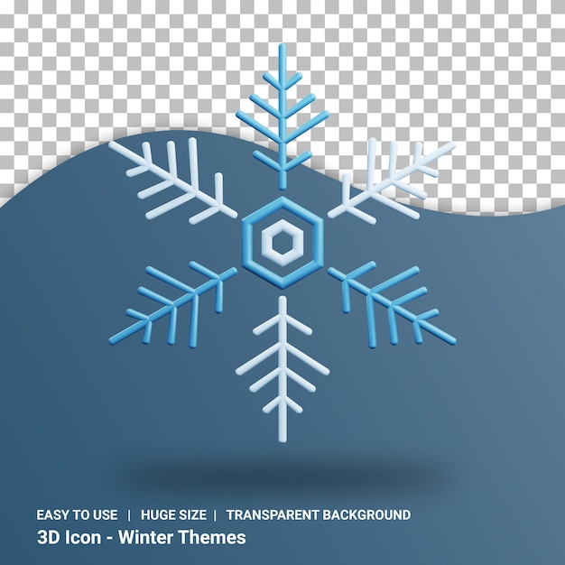 Ilustración 3d de copo de nieve con fondo transparente