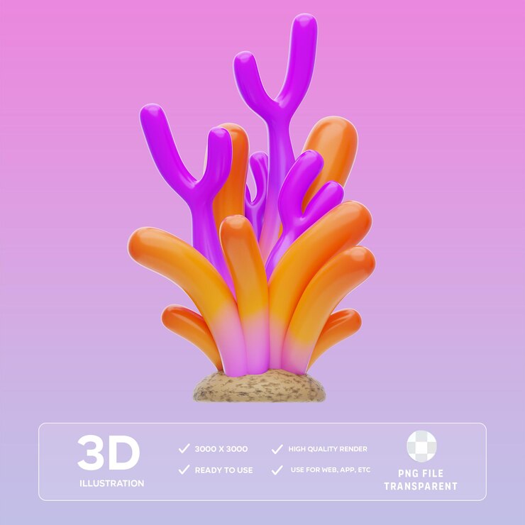 Ilustración 3D de coral en formato PSD