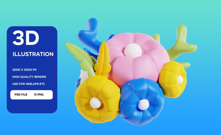 PSD ilustración 3d de coral en formato psd