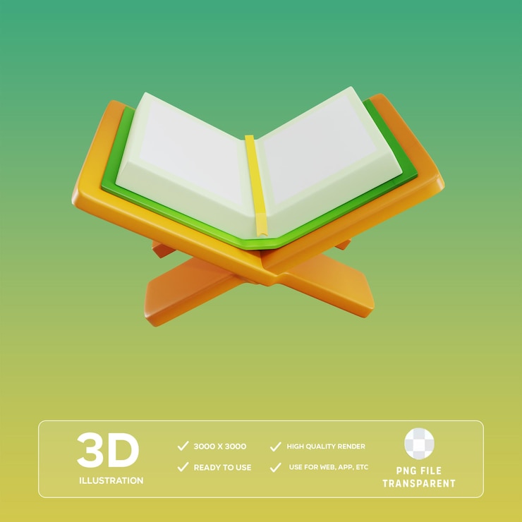 PSD ilustración 3d del corán en psd