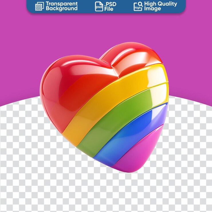 PSD ilustración 3d de un corazón de arco iris de orgullo gay render de dibujos animados sencillos