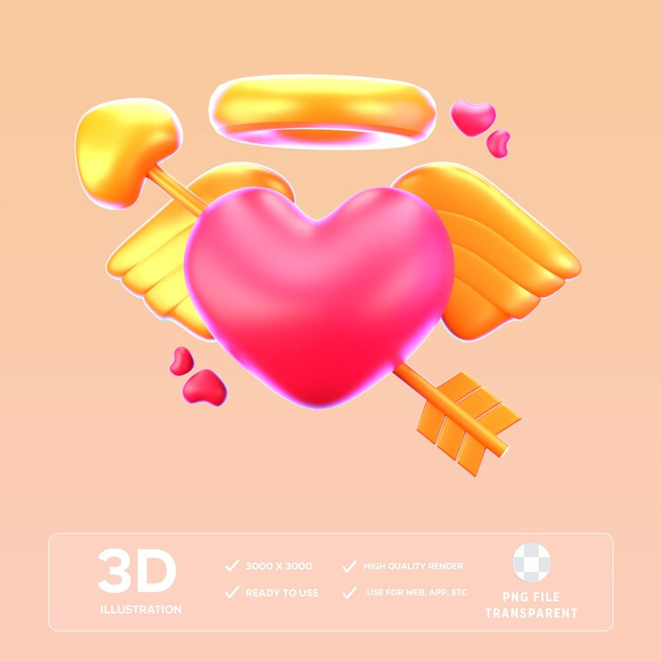 Ilustración 3D del corazón de Cupido en PSD