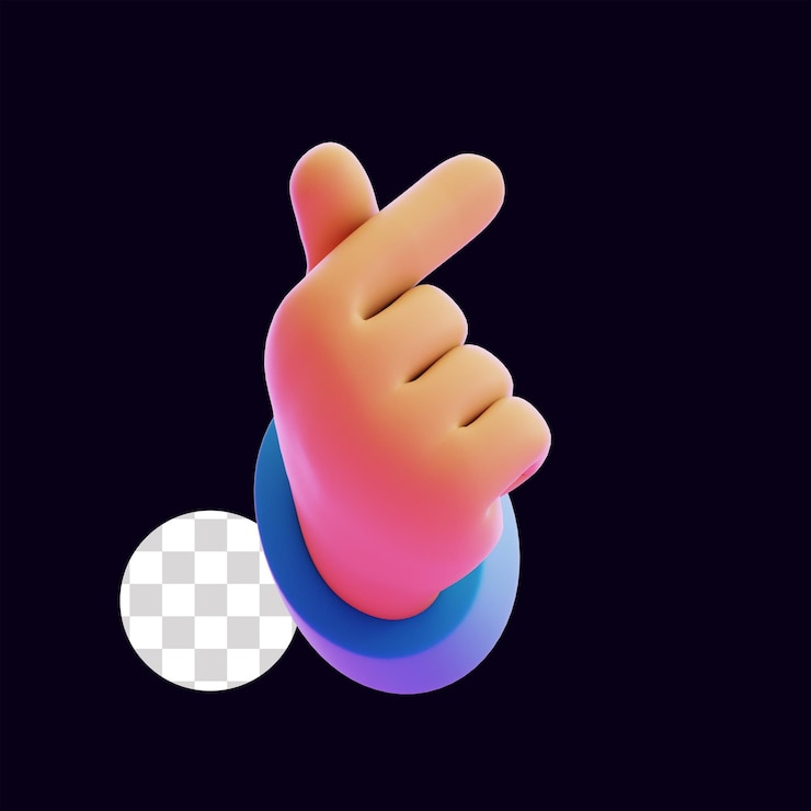 PSD ilustración 3d del corazón, el dedo coreano y el gesto de la mano