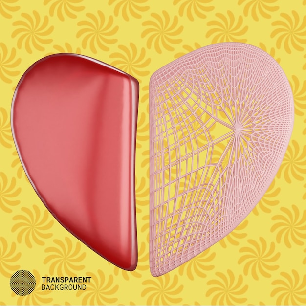 Ilustración 3D de un corazón partido en dos