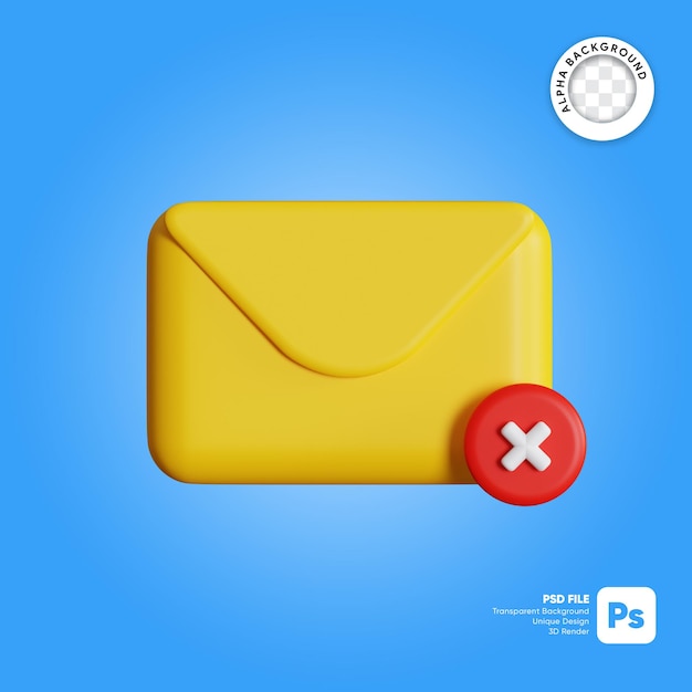 PSD ilustración 3d de correo electrónico de error