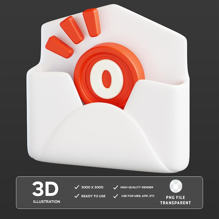 PSD ilustración 3d del correo electrónico vacío de psd