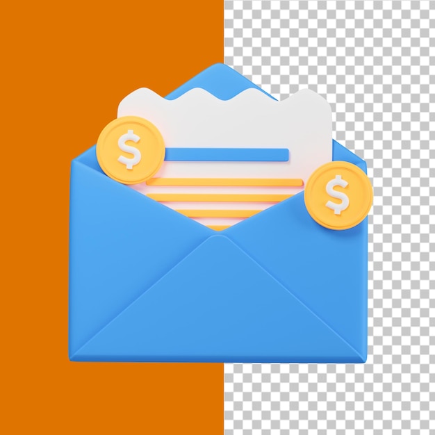 PSD ilustración 3d de correo de finanzas