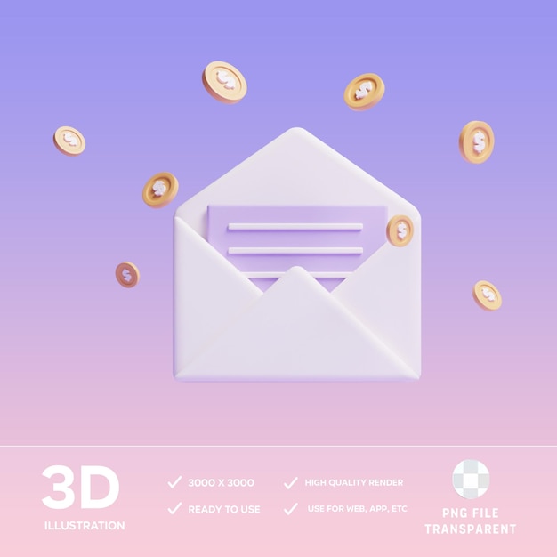 Ilustración 3D del correo salarial del PSD