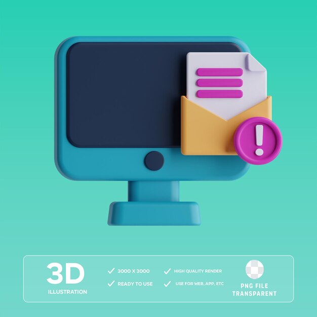 Ilustración en 3D del correo spam PSD