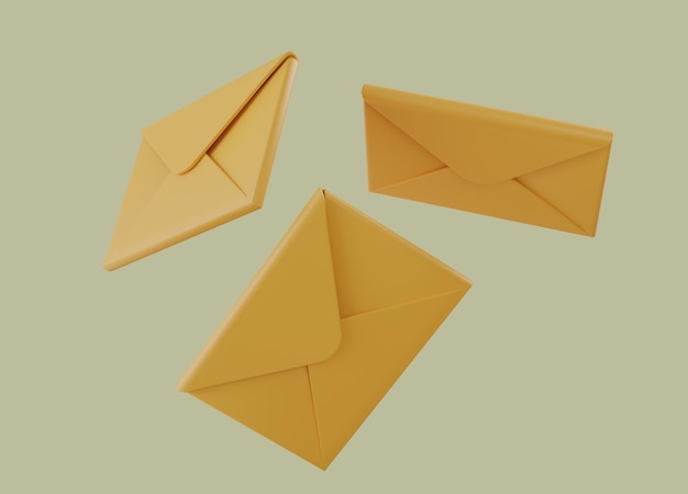 Ilustración 3d de los correos amarillos