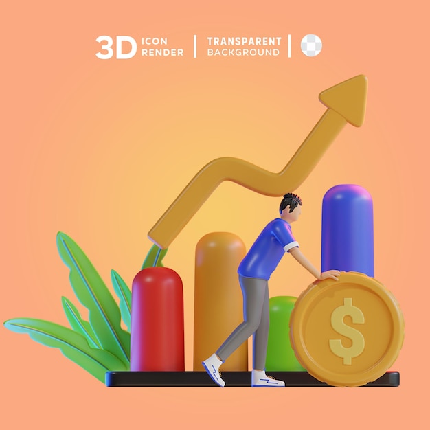 PSD ilustración 3d del crecimiento financiero de psd