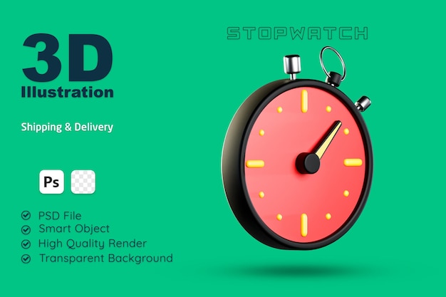 Ilustración 3D Cronómetro de entrega aislado sobre fondo transparente