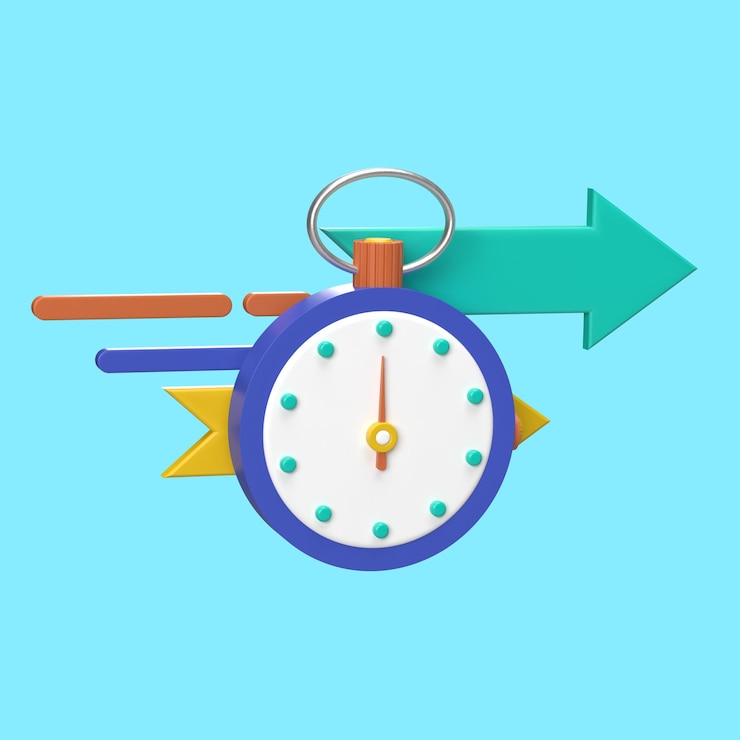 PSD ilustración 3d del cronómetro y el icono del reloj como concepto de respuesta rápida o rápida